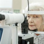 Ophthalmologist performing eye examination.