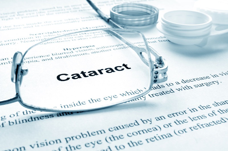 Document containing cataract information with eyeglasses and contact lenses.