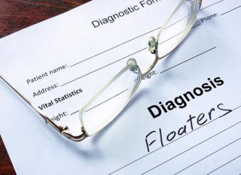 Document containing eye floaters diagnosis information with eyeglasses