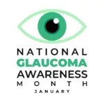 "National Glaucoma Awareness Month January" overlaying a vector image of an eye