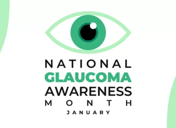 "National Glaucoma Awareness Month January" overlaying a vector image of an eye