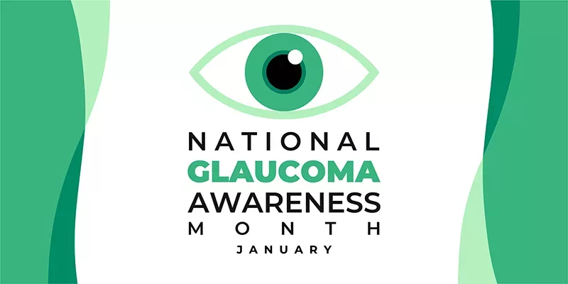 "National Glaucoma Awareness Month January" overlaying a vector image of an eye