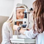 Woman seeing an optometrist for an eye exam